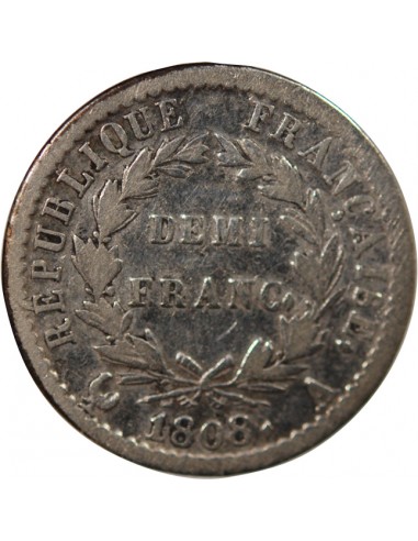 NAPOLEON Ier﻿ - 1/2 FRANC ARGENT 1808 A PARIS