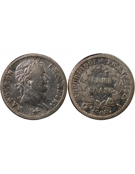 NAPOLEON Ier﻿ - 1/2 FRANC ARGENT 1808 A PARIS