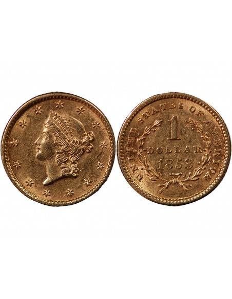 USA, LIBERTY HEAD - 1 DOLLAR OR 1853