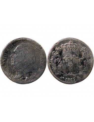 LOUIS XVIII - 1/2 FRANC LOUIS XVIII 1817 K BORDEAUX
