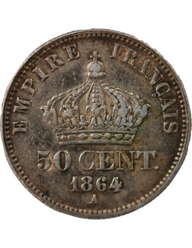 NAPOLEON III, TÊTE LAURÉE - 50 CENTIMES ARGENT - 1864 A PARIS