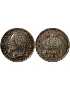 NAPOLEON III, TÊTE LAURÉE - 50 CENTIMES ARGENT - 1864 A PARIS 2