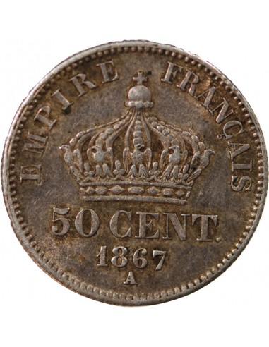 NAPOLEON III, TÊTE LAURÉE - 50 CENTIMES ARGENT - 1867, A PARIS