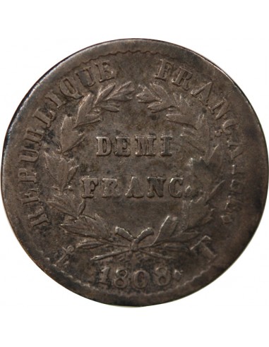 NAPOLEON Ier﻿ - 1/2 FRANC ARGENT 1808 T NANTES