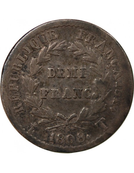NAPOLEON Ier﻿ - 1/2 FRANC ARGENT 1808 T NANTES