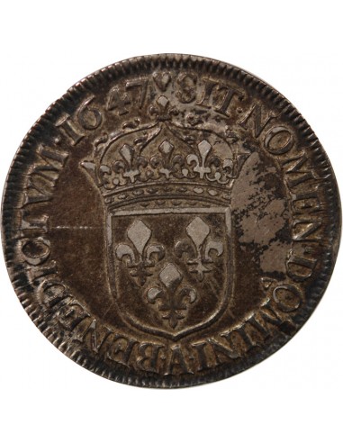 LOUIS XIV - 1/2 ECU A LA MECHE LONGUE 1647 A PARIS