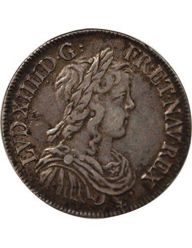 LOUIS XIV - 1/2 ECU A LA MECHE LONGUE 1647 A PARIS