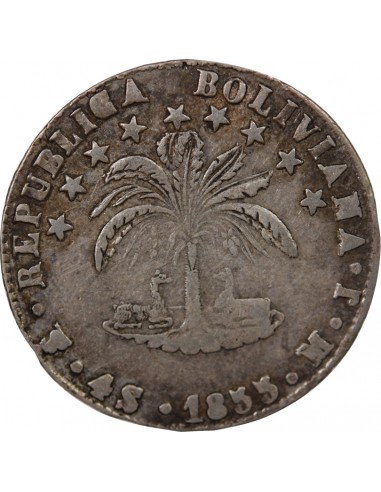 BOLIVIE - 4 SOLES ARGENT - 1855 PTS MJ