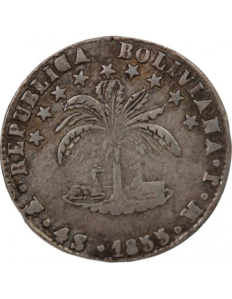 BOLIVIE - 4 SOLES ARGENT - 1855 PTS MJ