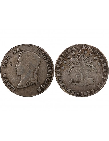 BOLIVIE - 4 SOLES ARGENT - 1855 PTS MJ