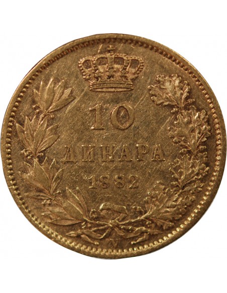 SERBIE, MILAN Ier - 10 DINARS OR 1882 V VIENNE