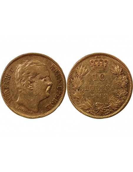 SERBIE, MILAN Ier - 10 DINARS OR 1882 V VIENNE