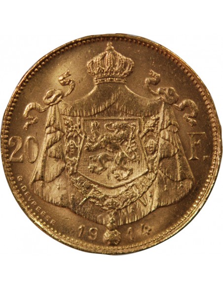 BELGIQUE, ALBERT I - 20 FRANCS OR  - 1914 BRUXELLES