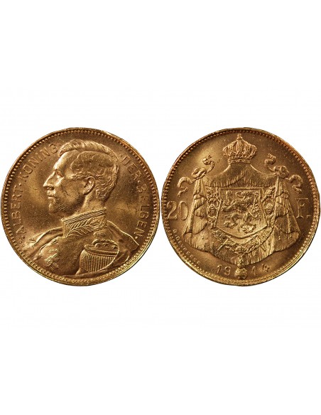 BELGIQUE, ALBERT I - 20 FRANCS OR  - 1914 BRUXELLES