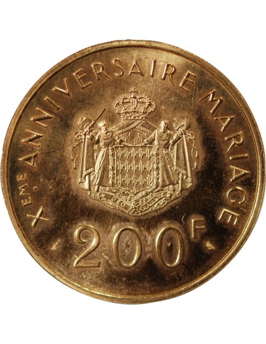 MONACO, RAINIER III - 200 FRANCS OR, 10e ANNIVERSAIRE DU MARIAGE PRINCIER - 1966