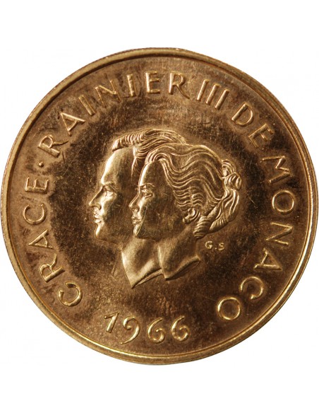 MONACO, RAINIER III - 200 FRANCS OR, 10e ANNIVERSAIRE DU MARIAGE PRINCIER - 1966