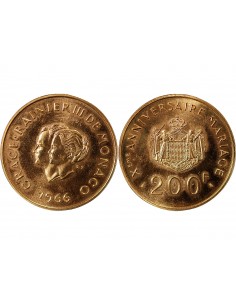MONACO, RAINIER III - 200 FRANCS OR, 10e ANNIVERSAIRE DU MARIAGE PRINCIER - 1966 2