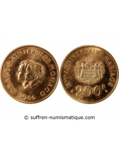 MONACO, RAINIER III - 200 FRANCS OR, 10e ANNIVERSAIRE DU MARIAGE PRINCIER - 1966
