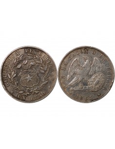 CHILI - 1 PESO ARGENT - 1854 So SANTIAGO 2