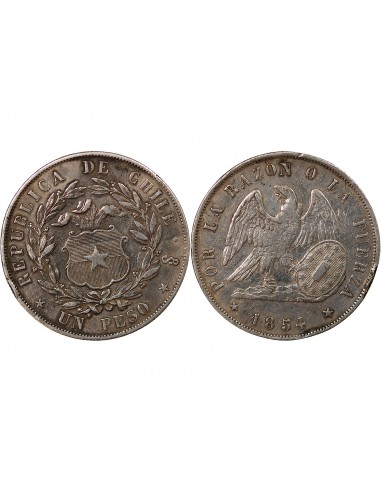 CHILI - 1 PESO ARGENT - 1854 So SANTIAGO