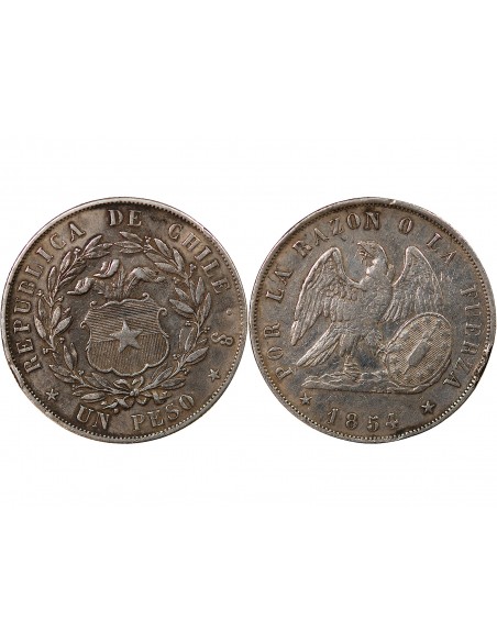 CHILI - 1 PESO ARGENT - 1854 So SANTIAGO