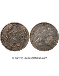 CHILI - 1 PESO ARGENT - 1854 So SANTIAGO
