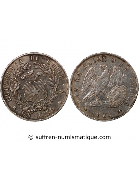 CHILI - 1 PESO ARGENT - 1854 So SANTIAGO