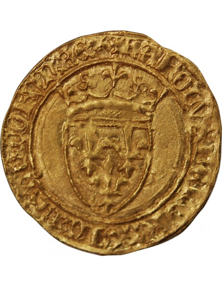 CHARLES VI LE FOU - ECU D'OR A LA COURONNE,- 1411-1420 SAINT-LÔ