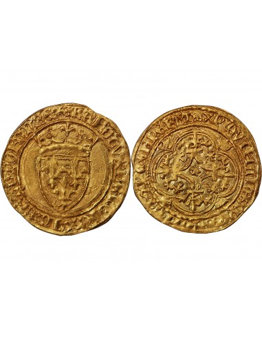 CHARLES VI LE FOU - ECU D'OR A LA COURONNE,- 1411-1420 SAINT-LÔ