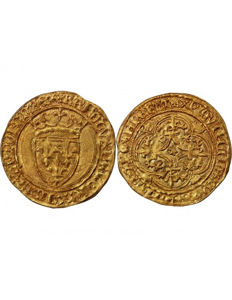 CHARLES VI LE FOU - ECU D'OR A LA COURONNE,- 1411-1420 SAINT-LÔ