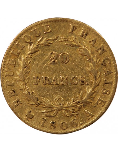 NAPOLEON Ier﻿ - 20 FRANCS OR 1806 A PARIS﻿ "Calendrier grégorien"