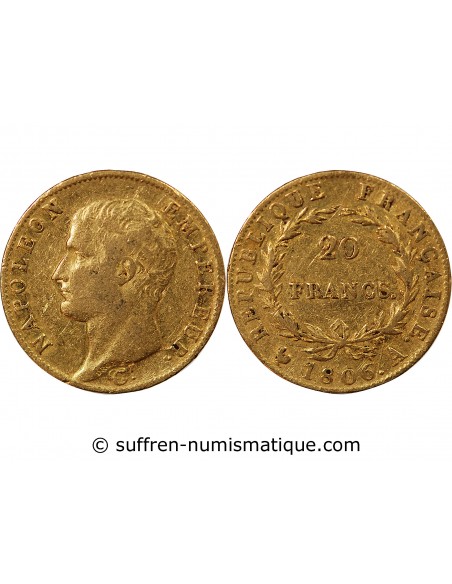 NAPOLEON Ier﻿ - 20 FRANCS OR 1806 A PARIS﻿ "Calendrier grégorien"