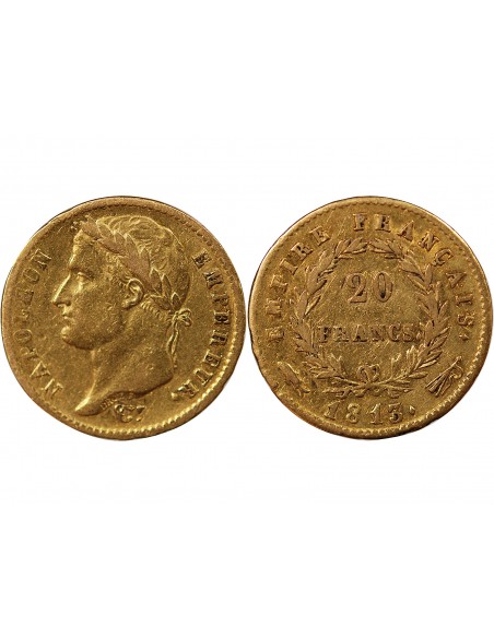 NAPOLÉON Ier - 20 FRANCS OR, TETE LAUREE - 1813 UTRECHT