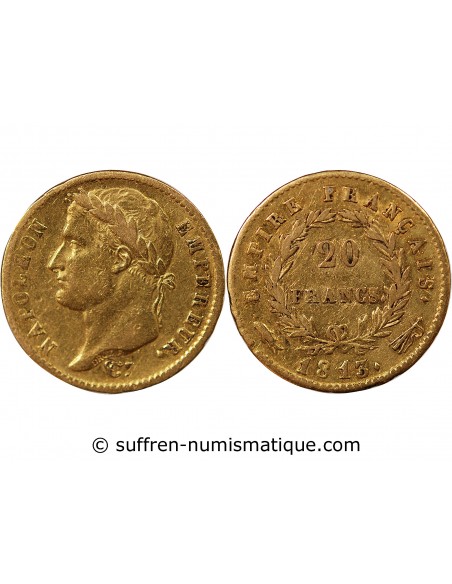 NAPOLÉON Ier - 20 FRANCS OR, TETE LAUREE - 1813 UTRECHT