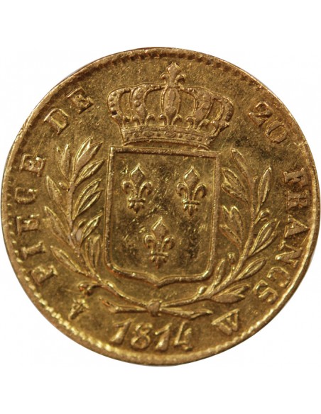LOUIS XVIII - 20 FRANCS OR 1814 W LILLE