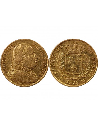LOUIS XVIII - 20 FRANCS OR 1814 W LILLE