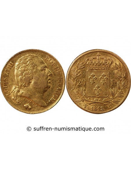 LOUIS XVIII - 20 FRANCS OR 1818 W LILLE