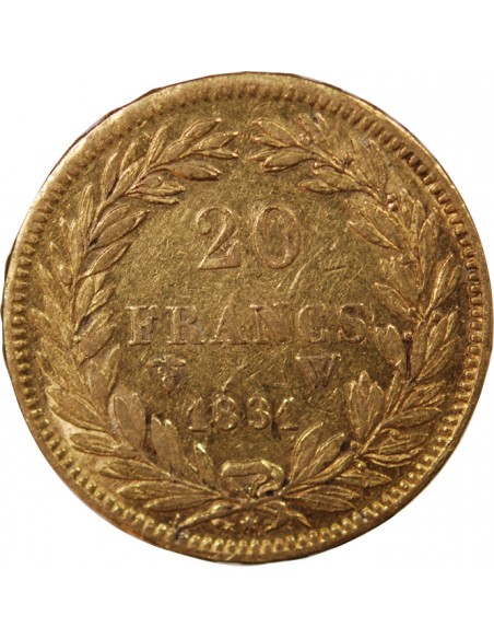 LOUIS PHILIPPE﻿ Ier - 20 FRANCS OR 1831 W LILLE "Tête Nue Tranche en Relief"﻿