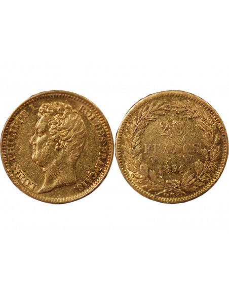 LOUIS PHILIPPE﻿ Ier - 20 FRANCS OR 1831 W LILLE "Tête Nue Tranche en Relief"﻿