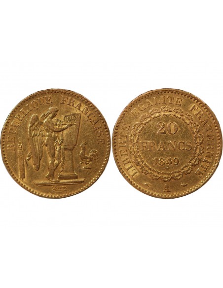DEUXIEME REPUBLIQUE - 20 FRANCS GENIE OR 1849 A PARIS