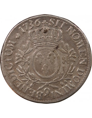 LOUIS XV - ECU AUX RAMEAIX D'OLIVIER, ARGENT - 1736 9 RENNES