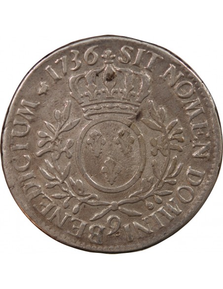 LOUIS XV - ECU AUX RAMEAIX D'OLIVIER, ARGENT - 1736 9 RENNES
