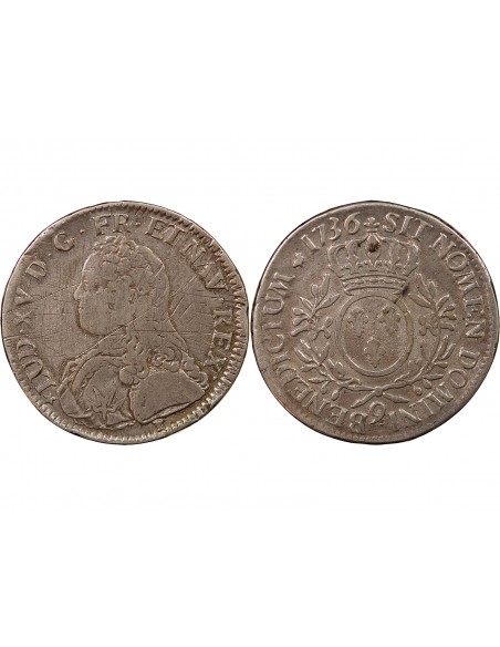 LOUIS XV - ECU AUX RAMEAIX D'OLIVIER, ARGENT - 1736 9 RENNES