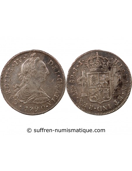 PEROU, CHARLES IV - 8 REALES ARGENT 1790 LIMA IJ