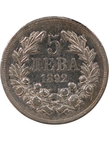 BULGARIE, FERDINAND Ier - 5 LEVA ARGENT 1892 KREMNICA