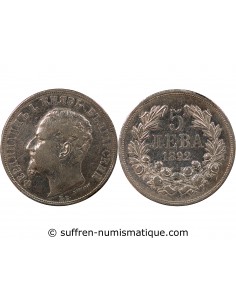 BULGARIE, FERDINAND Ier - 5 LEVA ARGENT 1892 KREMNICA