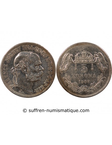 HONGRIE, FRANÇOIS-JOSEPH Ier - 5 KORONA ARGENT 1907 KB KREMNICA