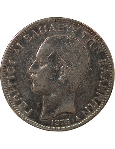 GRÈCE, GEORGES Ier - 5 DRACHME ARGENT 1876 A
