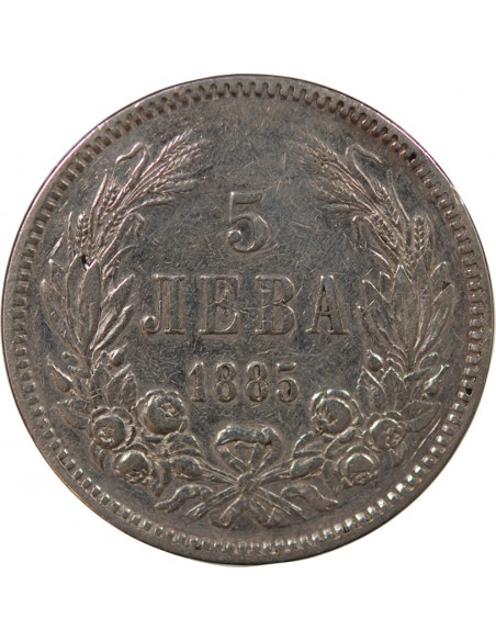 BULGARIE, ALEXANDRE Ier - 5 LEVA ARGENT 1885 SAINT PETERSBOURG