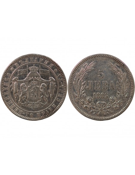 BULGARIE, ALEXANDRE Ier - 5 LEVA ARGENT 1885 SAINT PETERSBOURG